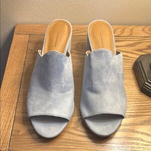 Naturalizer Blue Suede Mules with Open Toe and Low Heel
